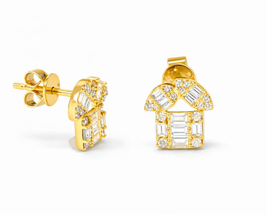 14K Yellow Gold Diamond Baguette Stud Earrings
