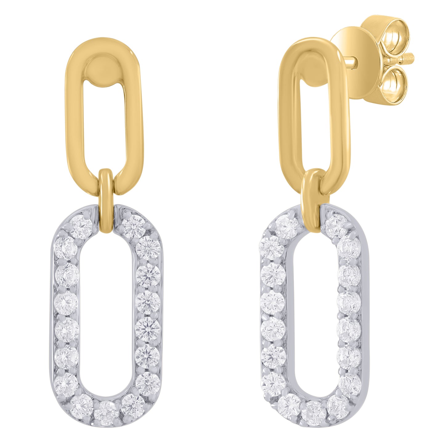 Diamond Two-Tone Paperclip Dangle Earrings