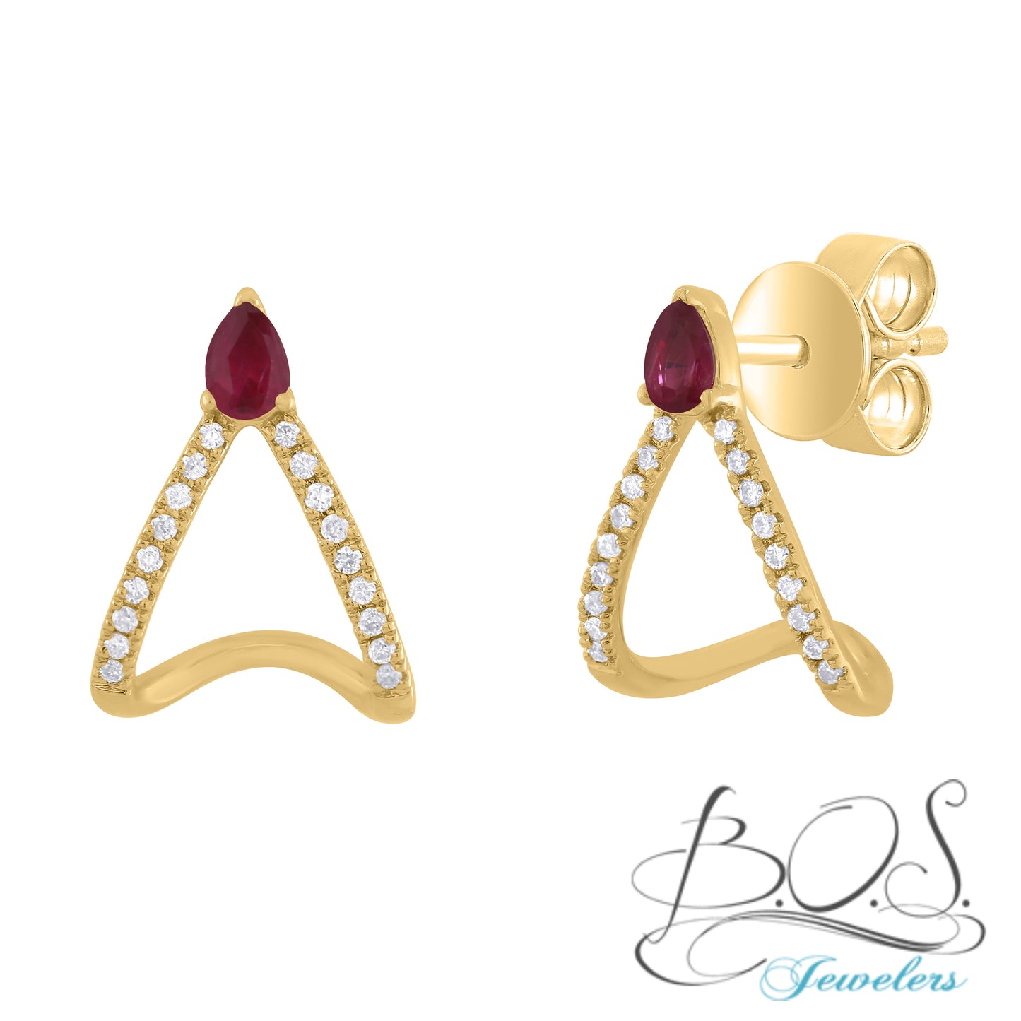 Pear Shape Miniature Cage Design with Color Stone Earring 14K Gold
