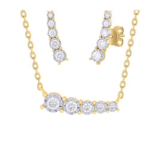 Riviera Diamond Bar Earring Crawlers and Necklace Jewelry Set in 14K Yellow Gold