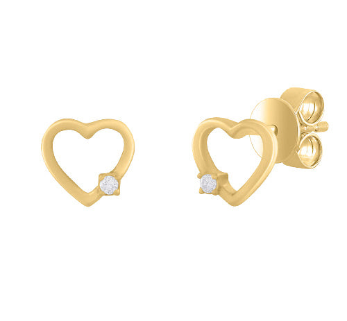 14K Gold Heart with single diamond earring