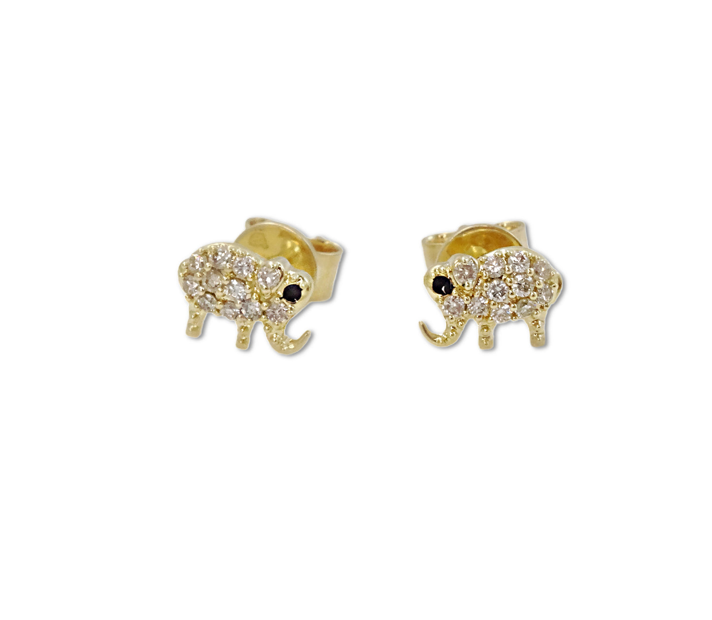 14K Gold Miniature Diamond Elephant Earings