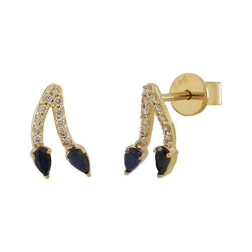 14K Gold Diamond Earrings with Color  Stone