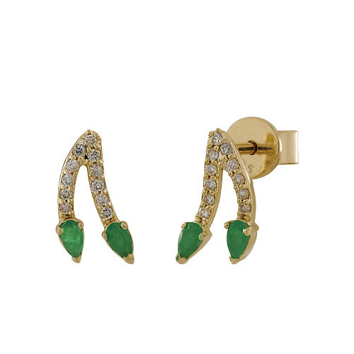 14K Gold Diamond Earrings with Color  Stone