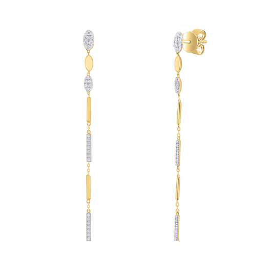 Stationed Gold And Diamond Oval Bar Dangle Earrings