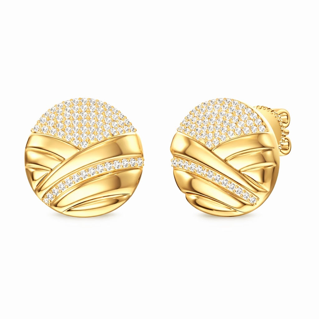 Diamond Pavé Ribbon Disc Earrings