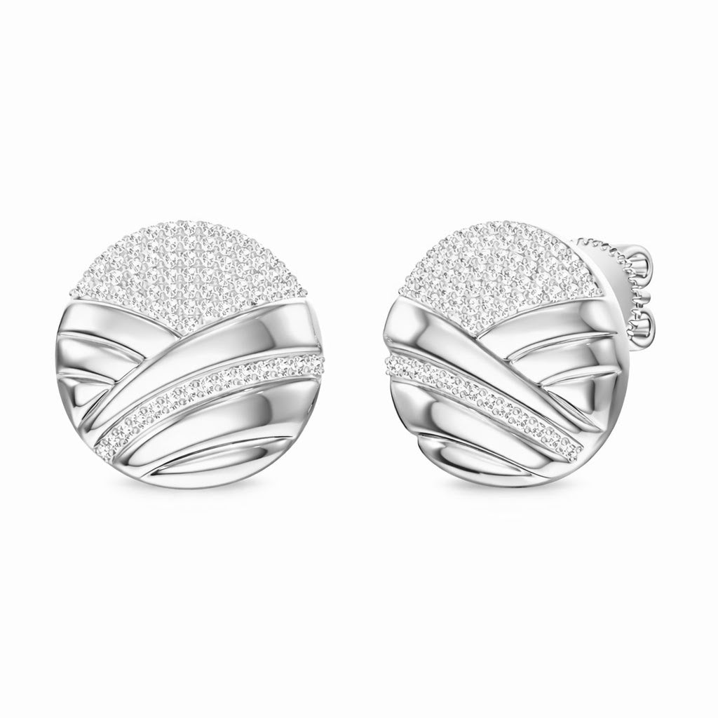 Diamond Pavé Ribbon Disc Earrings