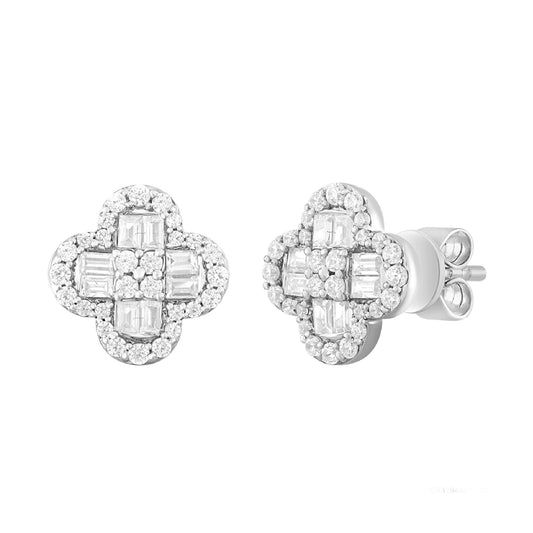 Diamond Clover Stud Earrings