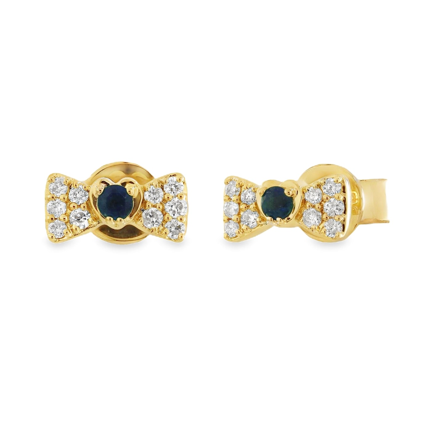 Mini Bow Color Stone And Diamond Stud Earrings