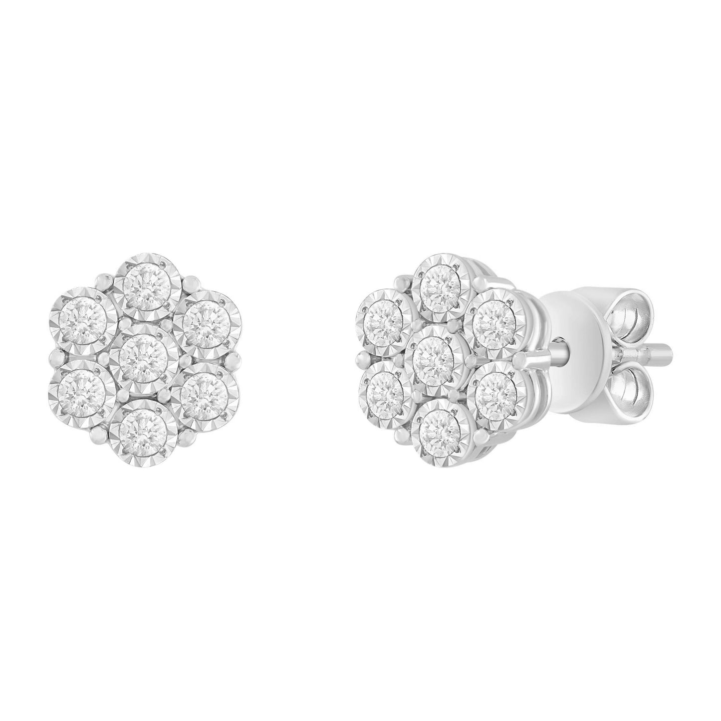 Diamond Illusion Cluster Flower Stud Earrings 5mm