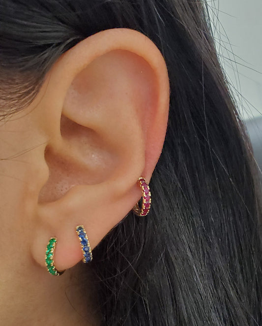 Mini Pave Color Stone Huggies