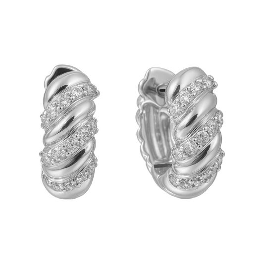 Rope Design Diamond Huggies  14K Gold