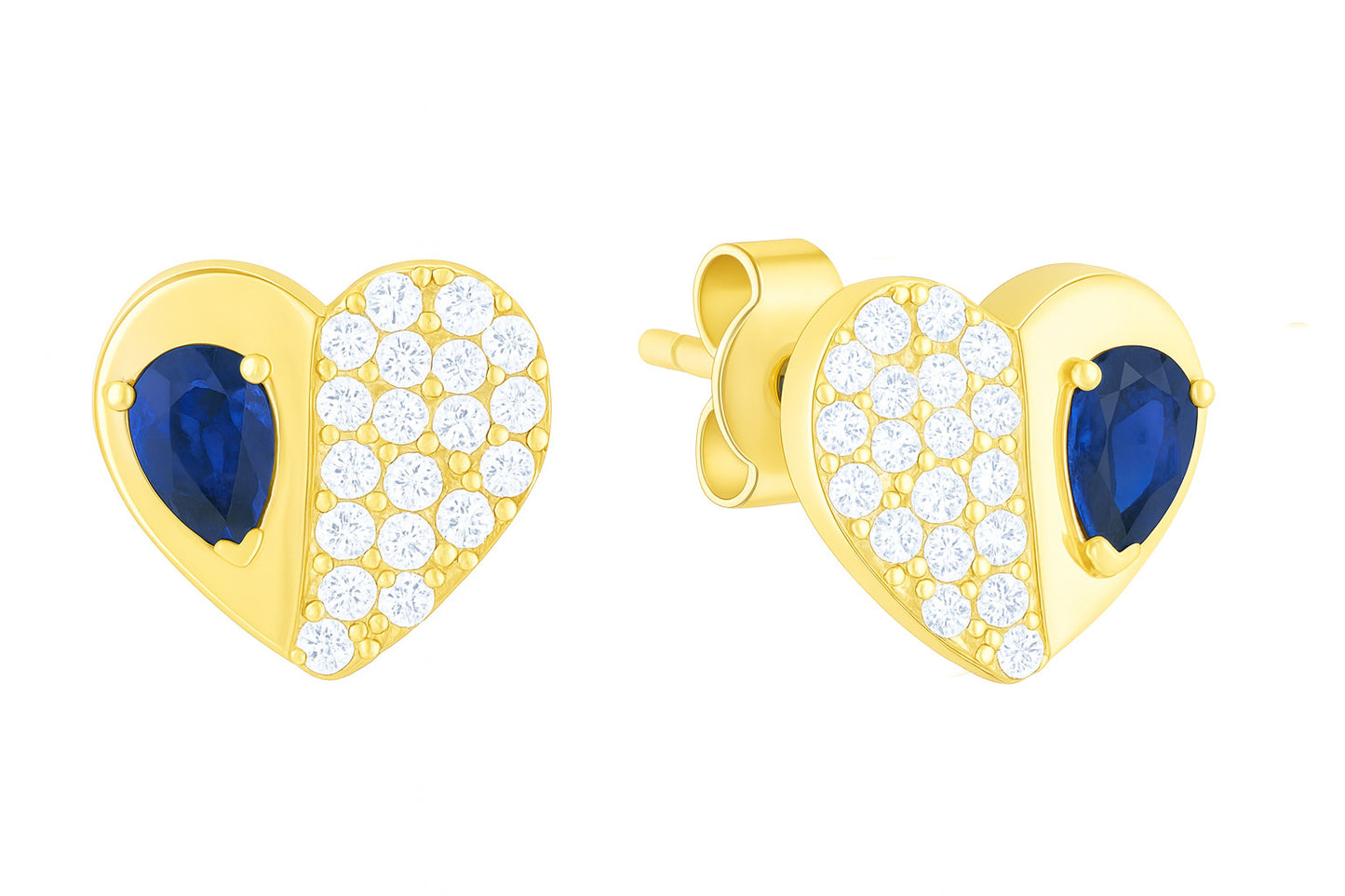Pear Shape Color Stone Diamond Pave Heart Earrings 14K Gold
