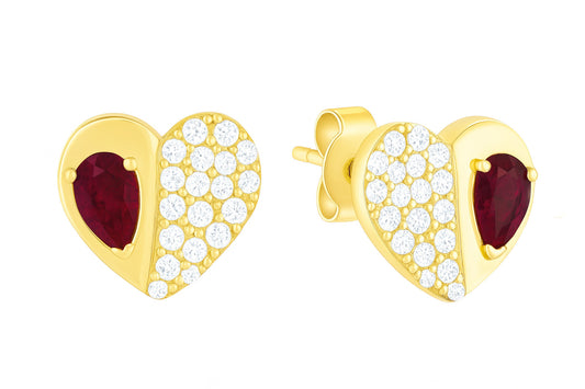 Pear Shape Color Stone Diamond Pave Heart Earrings 14K Gold