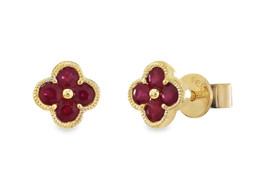 Clover Ruby And Diamond Earring, Bracelet and Ring Gift Jewelry Set