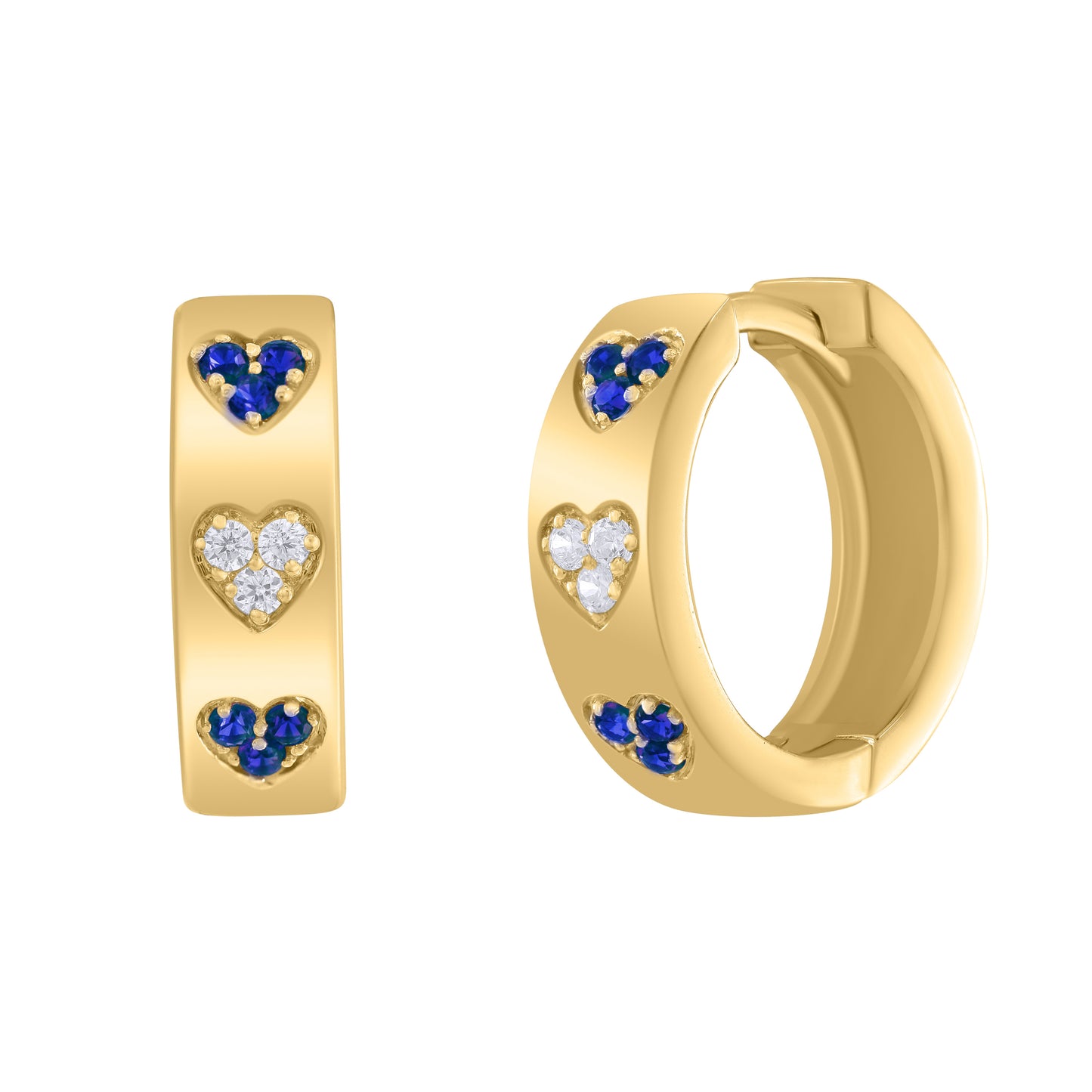 Triple Hearts Color Stone Diamond Pave Huggie Earrings