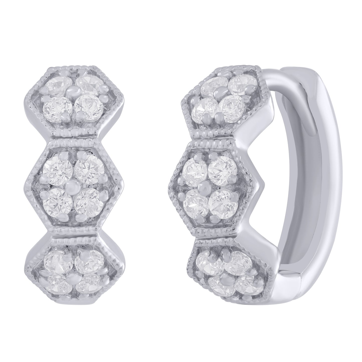 Hexi Diamond Pave Huggie Hoop Earrings