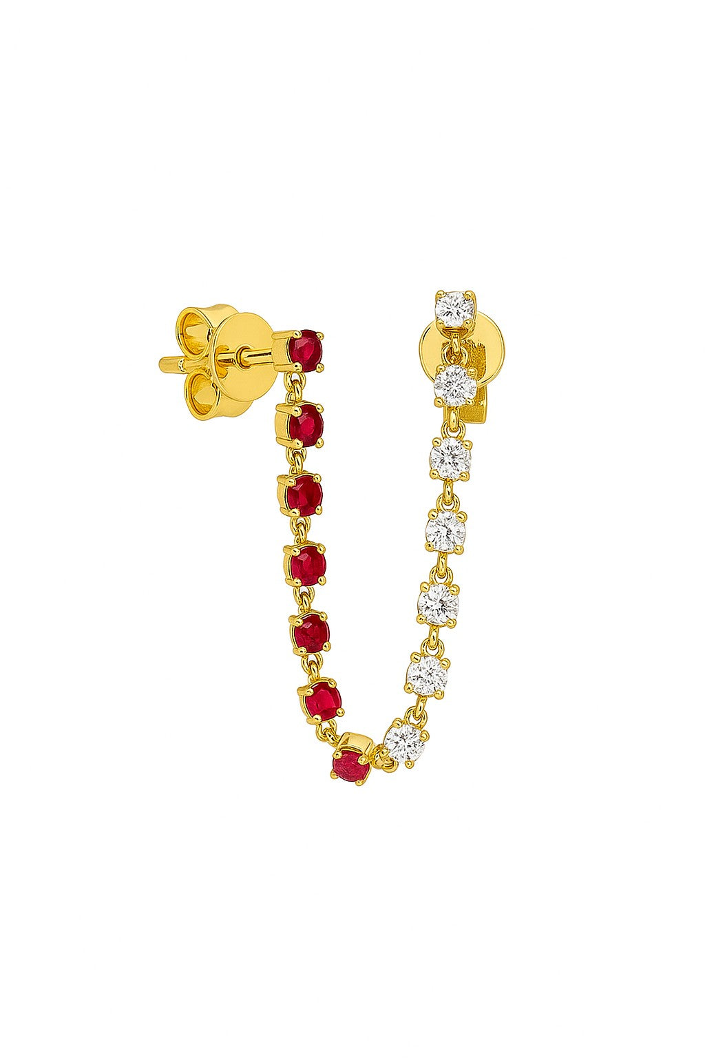 Single Chain Half Color Stone And Diamond Connector Dangle Earring