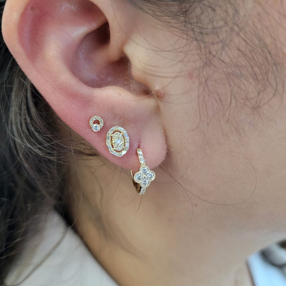 Oval Baguette Diamond Stud Earring