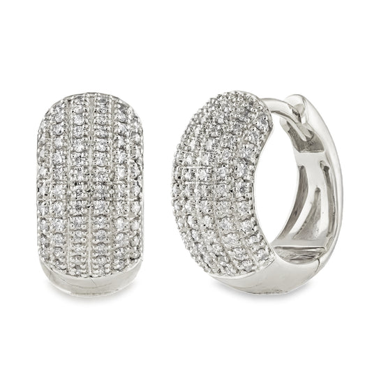 Timeless Sparkle: 14K Gold Dome Pave Diamond Huggie Earrings
