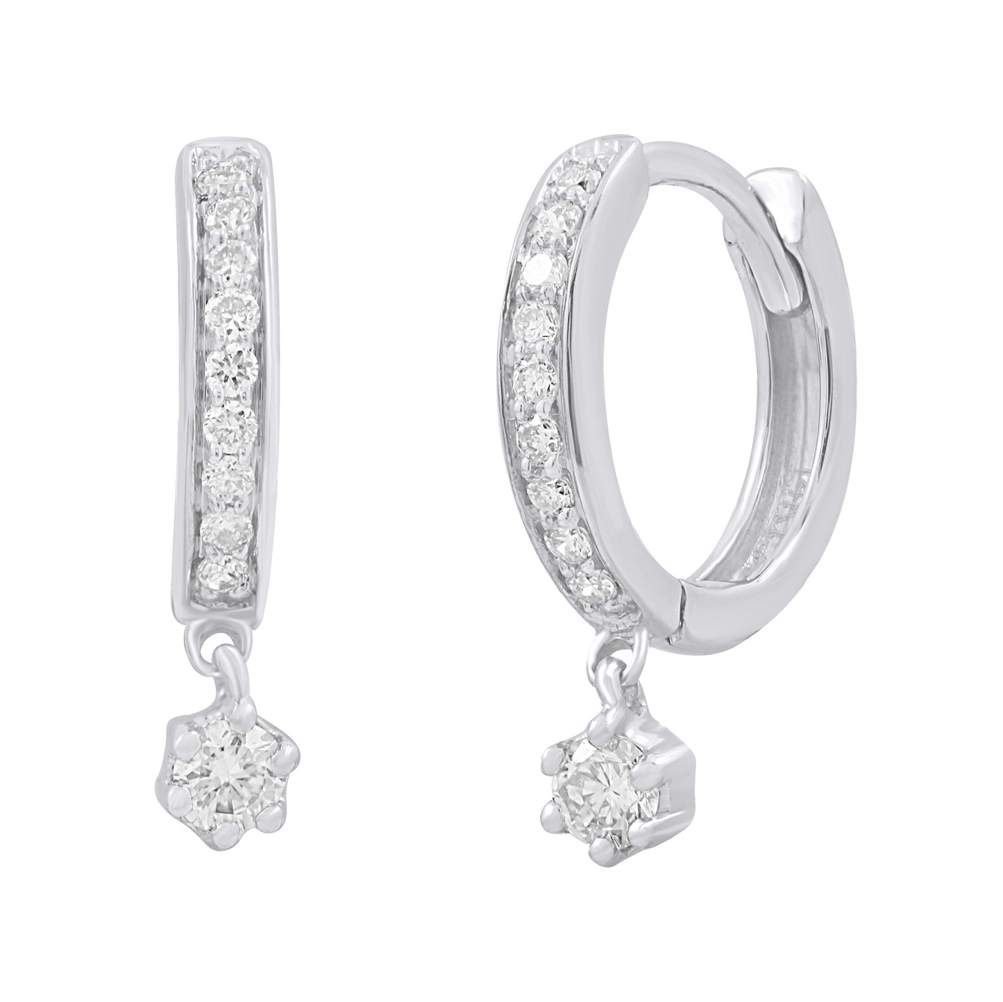 Mini Pave Diamond Huggies with Dangling Diamond