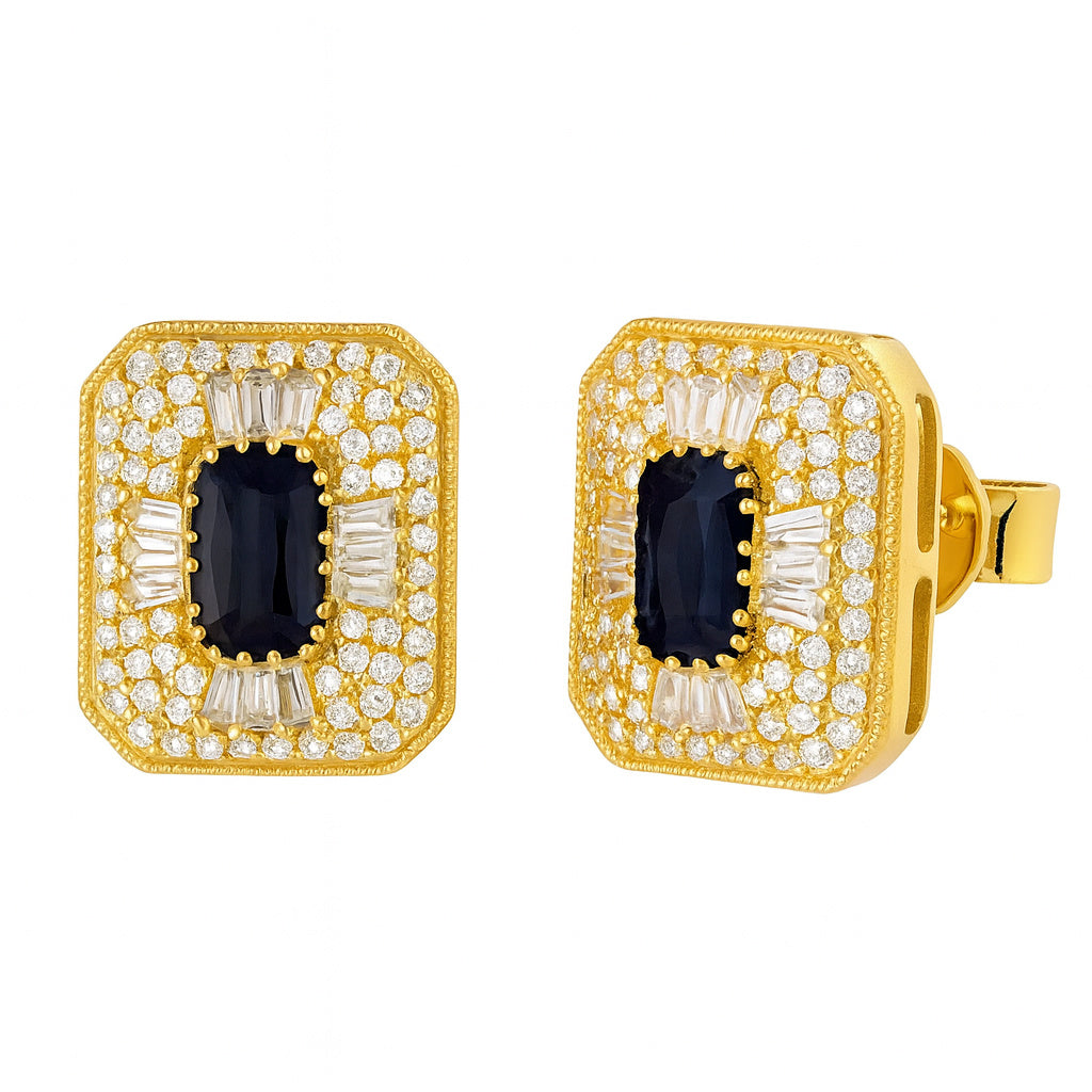 Opulent Mosaic Diamond Halo Step Cut Rectangular Color Stone Earrings