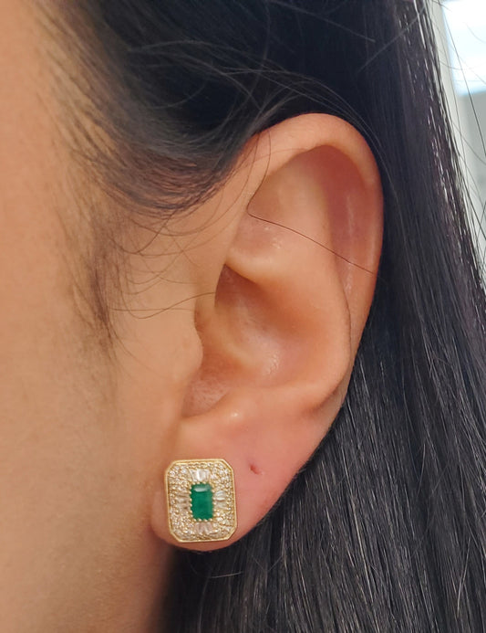 Opulent Mosaic Diamond Halo Step Cut Rectangular Color Stone Earrings