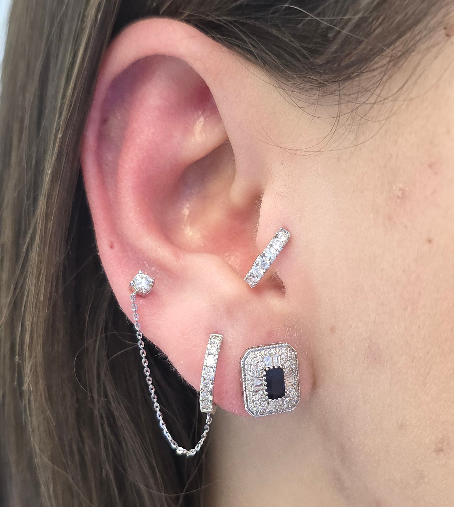 Opulent Mosaic Diamond Halo Step Cut Rectangular Color Stone Earrings