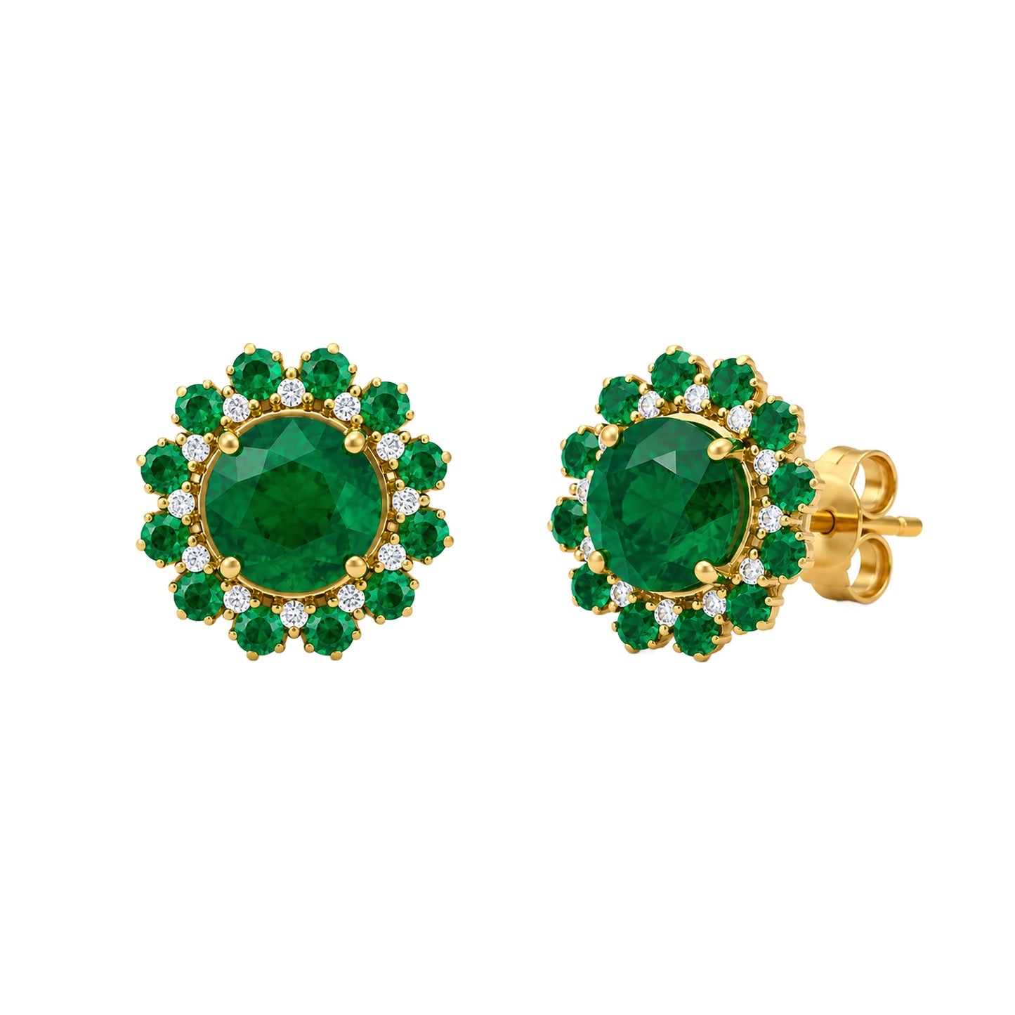 Classic Halo Color Stone and Diamond Cluster Earrings
