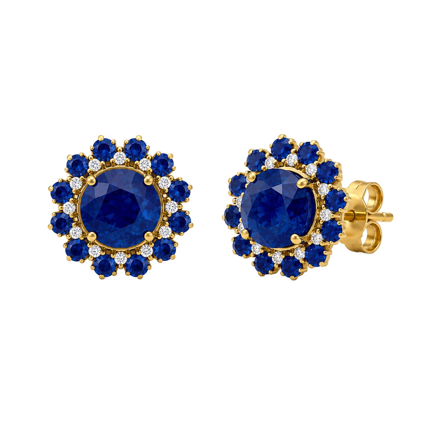 Classic Halo Color Stone and Diamond Cluster Earrings