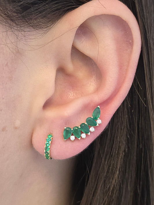 Pear Shape Color Stone and Diamond Crawler Earrings