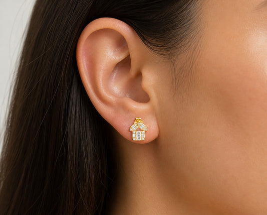 14K Yellow Gold Diamond Baguette Stud Earrings