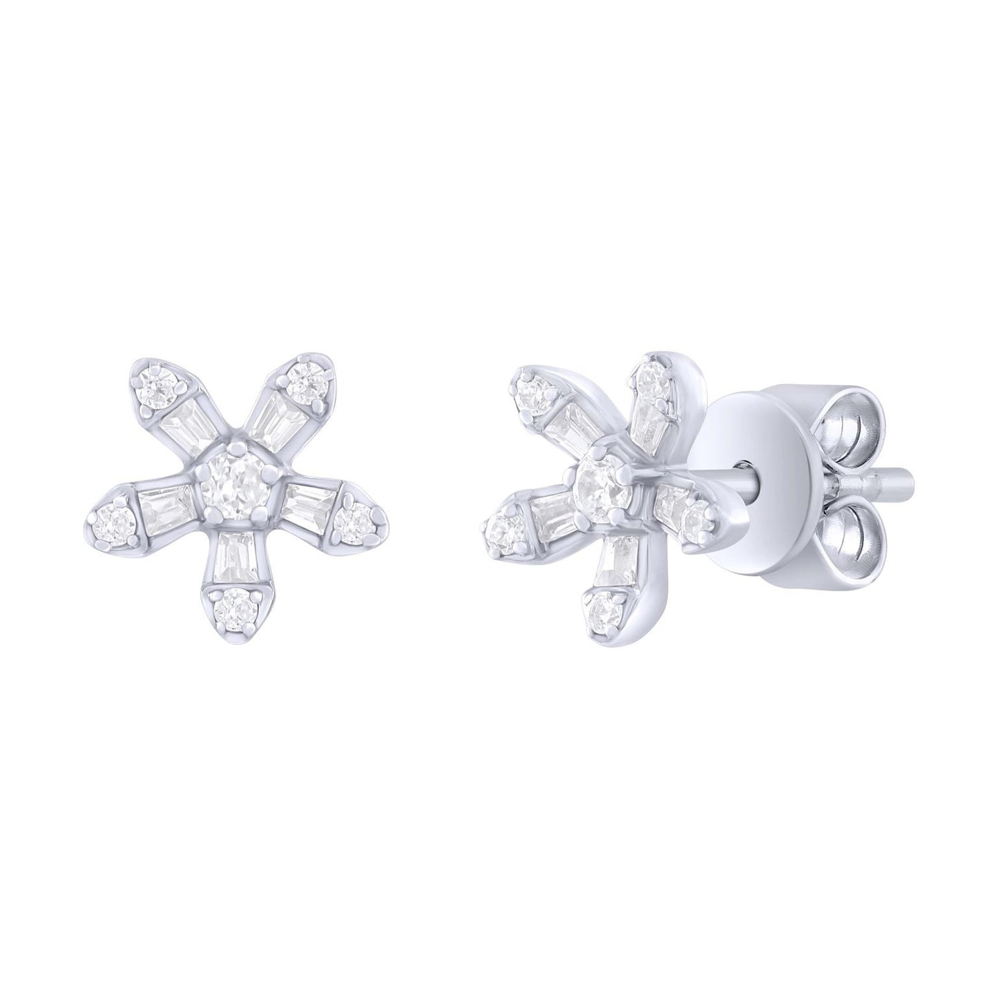 Mini Diamond Baguette Flower Earrings