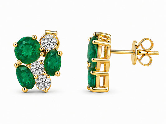 Color Stone and Diamond Fancy Cluster Earrings