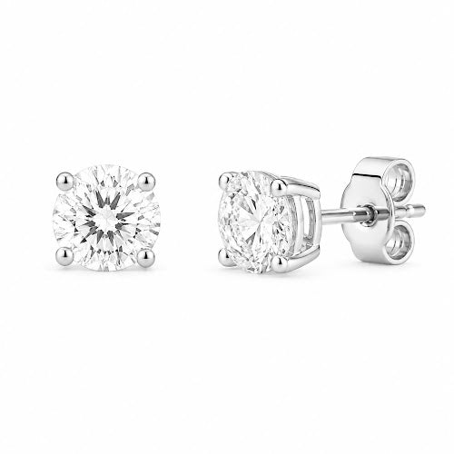 White Gold Classic Round Lab Diamond Solitaire Stud Earrings 2.12cts tw