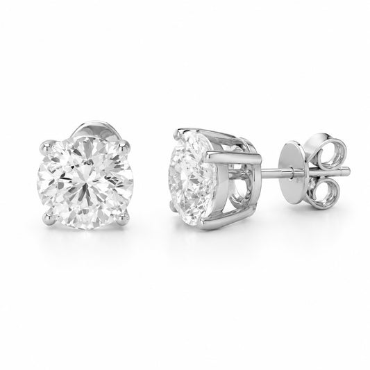 White Gold Classic Round Lab Diamond Solitaire Stud Earrings 3.92cts tw