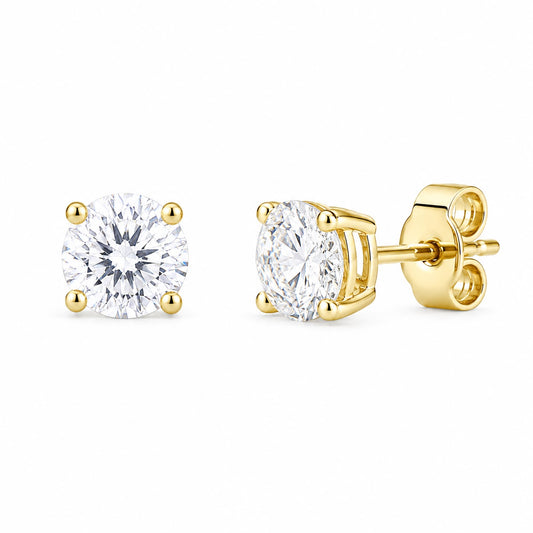 Yellow Gold Classic Round Lab Diamond Solitaire Stud Earrings 2.12cts tw