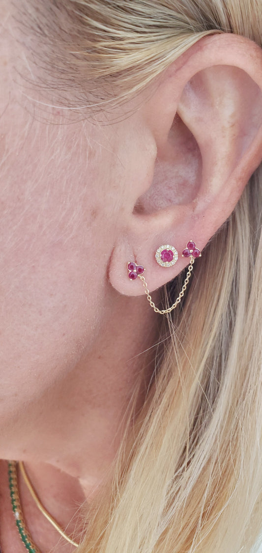 Color Stone & Diamond Halo Stud Earrings