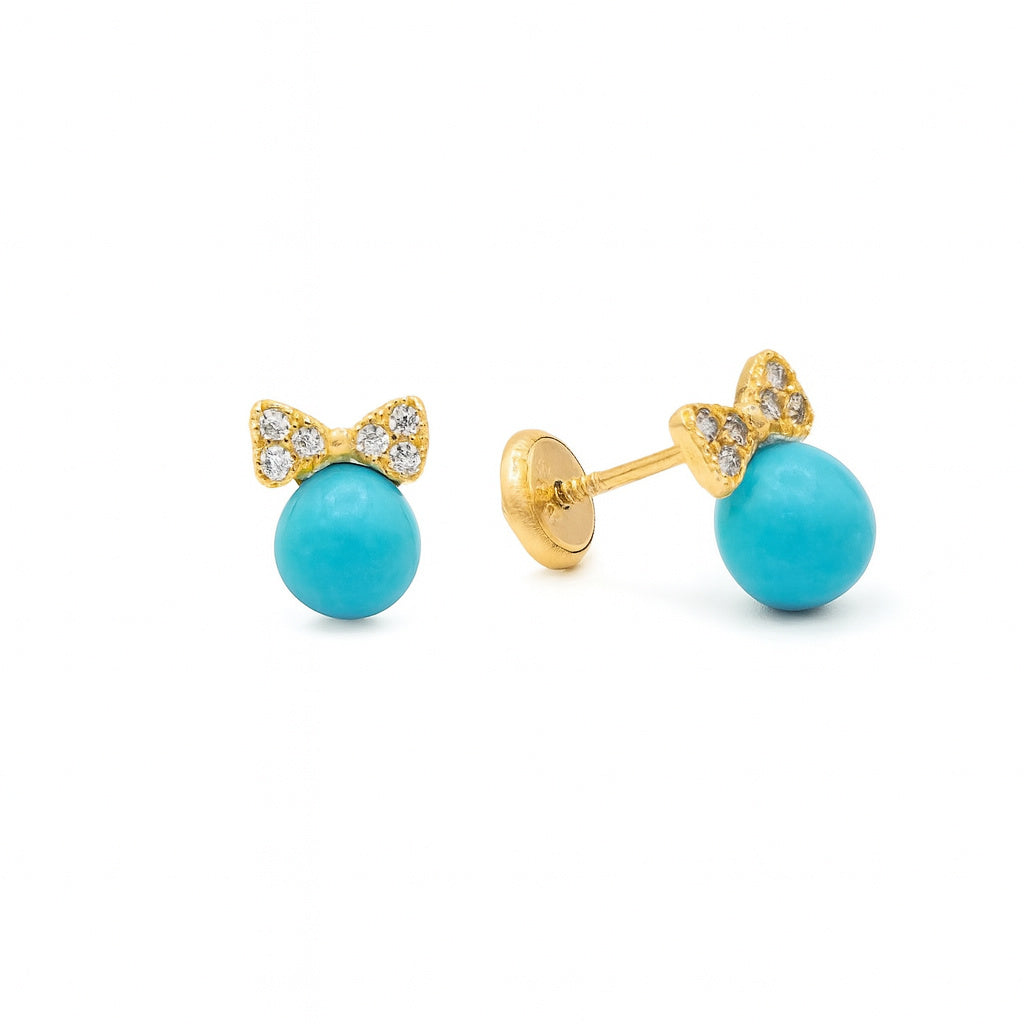 Embellished Bow Earrings with Pearl & Turquoise