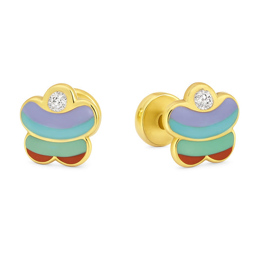 Rainbow Flower with Cubic Zirconia Baby Earring