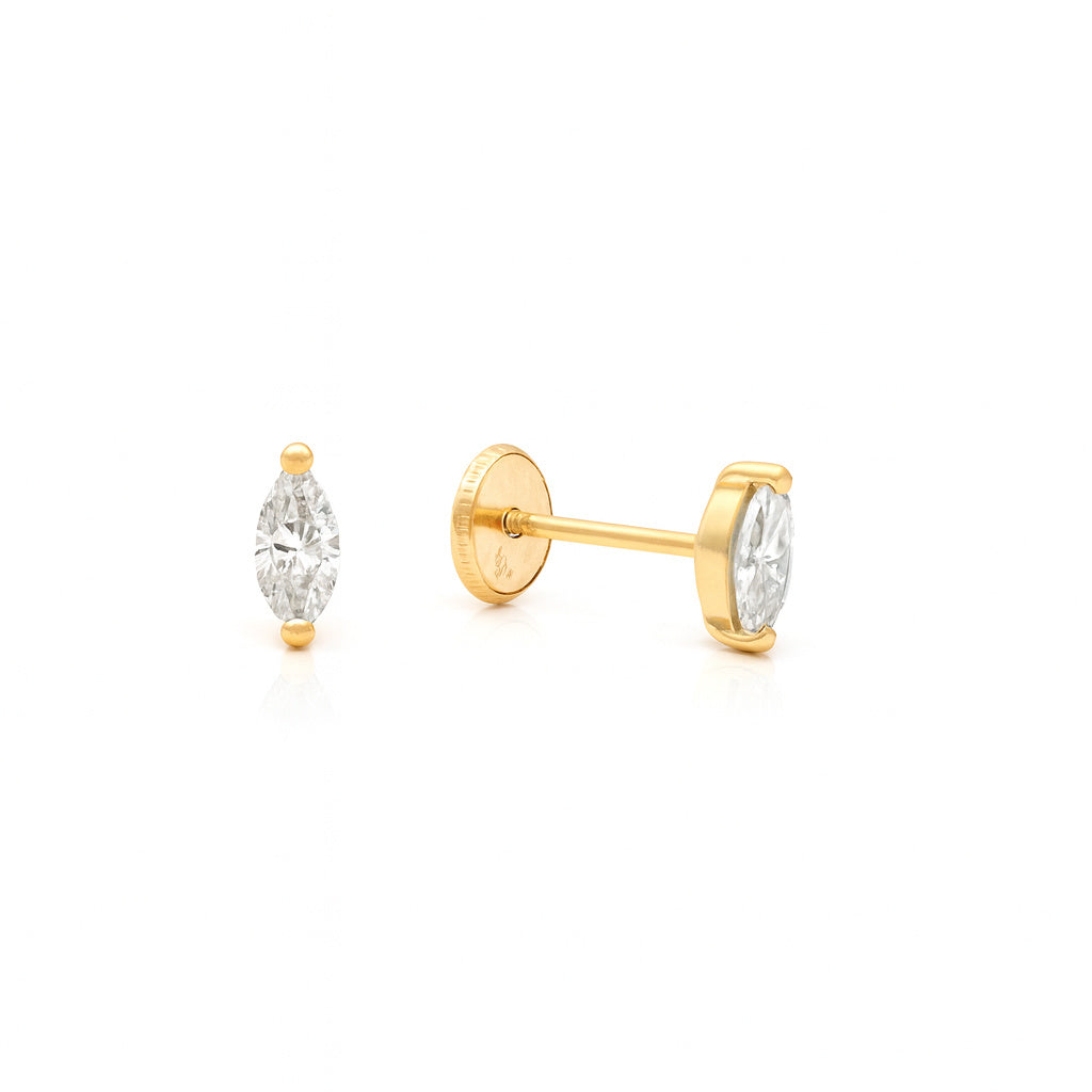 14K Gold Marquise Cut Cubic Zirconia Stud Earrings