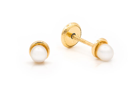 5mm Bezel Pearl Stud Earrings