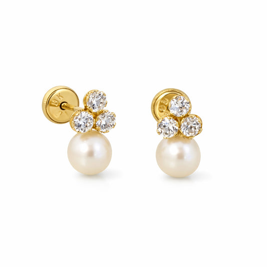 Pearl Cubic Zirconia Cluster Drop Earrings