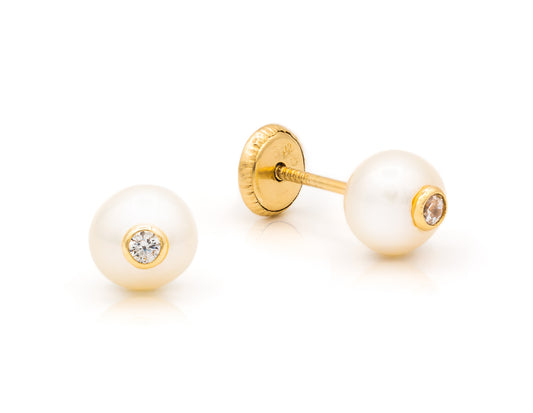 Pearl with Stone Accent Center Baby Earring