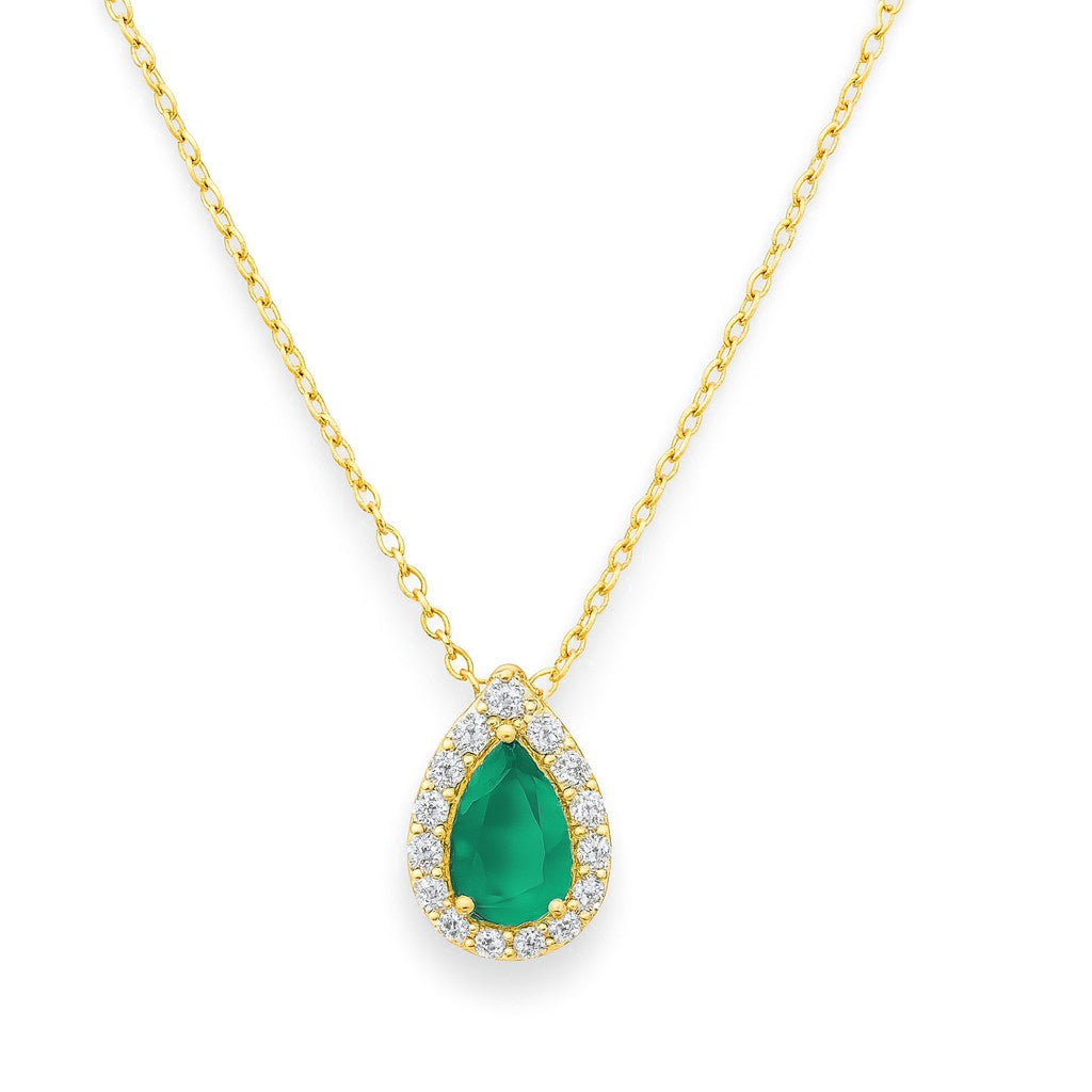 Pear-Shaped Color Stone Necklace with Diamond Halo