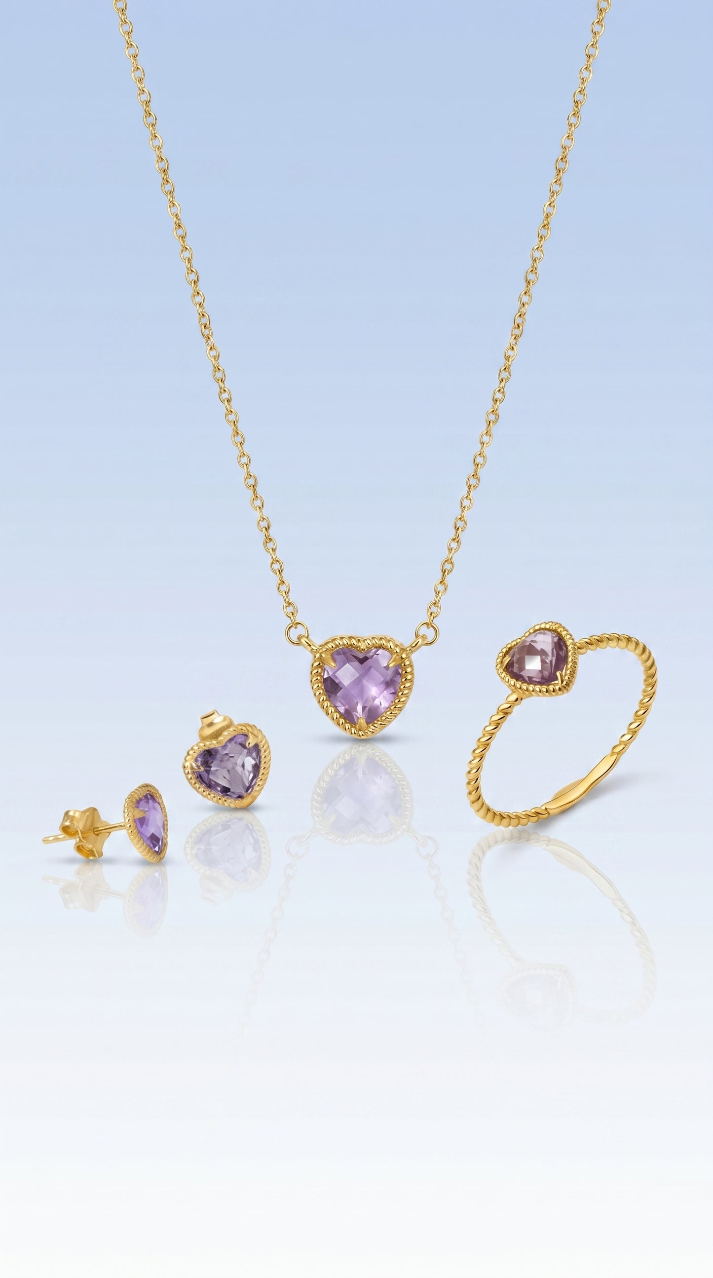 Heart Amethyst Rope Halo Jewelry Set
