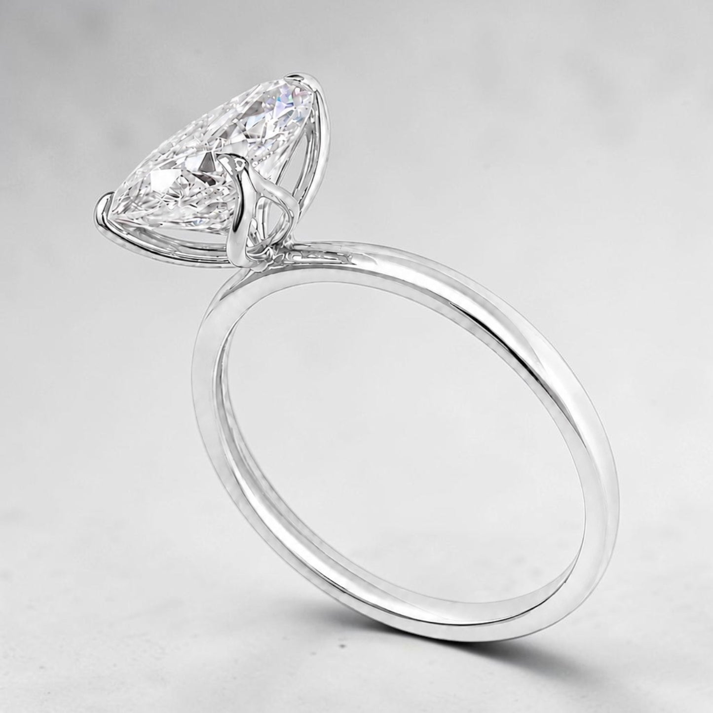 14K White Gold 1.99 CT Lab Grown Pear Diamond Tulip Prong Solitaire Ring
