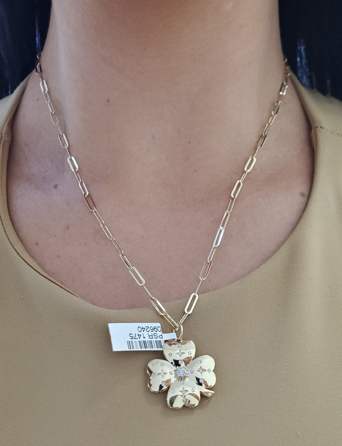 Large Lucky Charm Diamond Clover Pendant