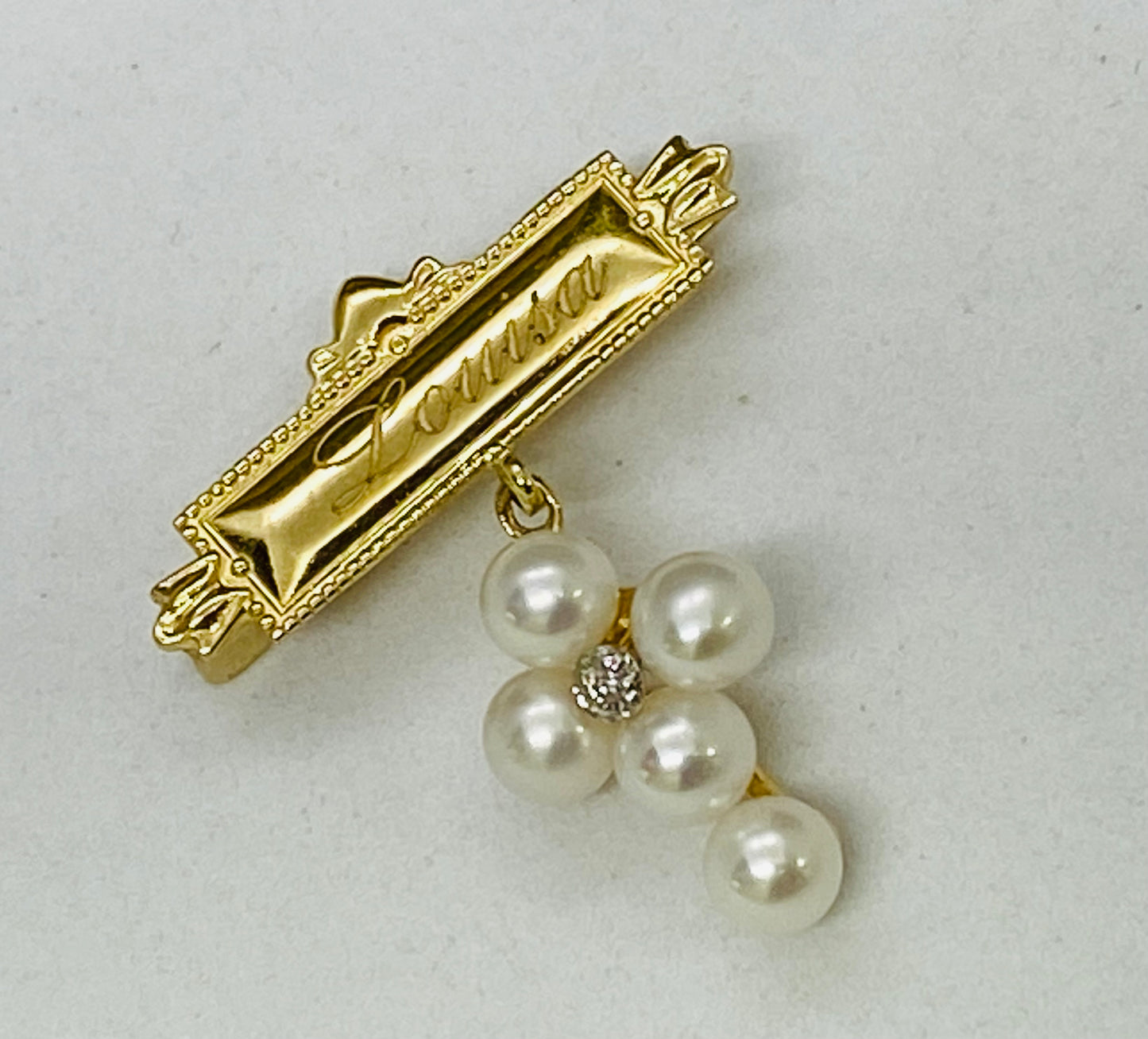14K Gold Engravable Pearl Cross Pin with Diamond Accent
