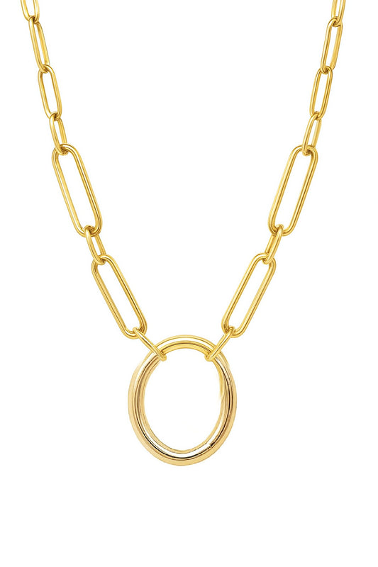 Gold Carabiner Clasp Paperclip Necklace with alternating paperclip links